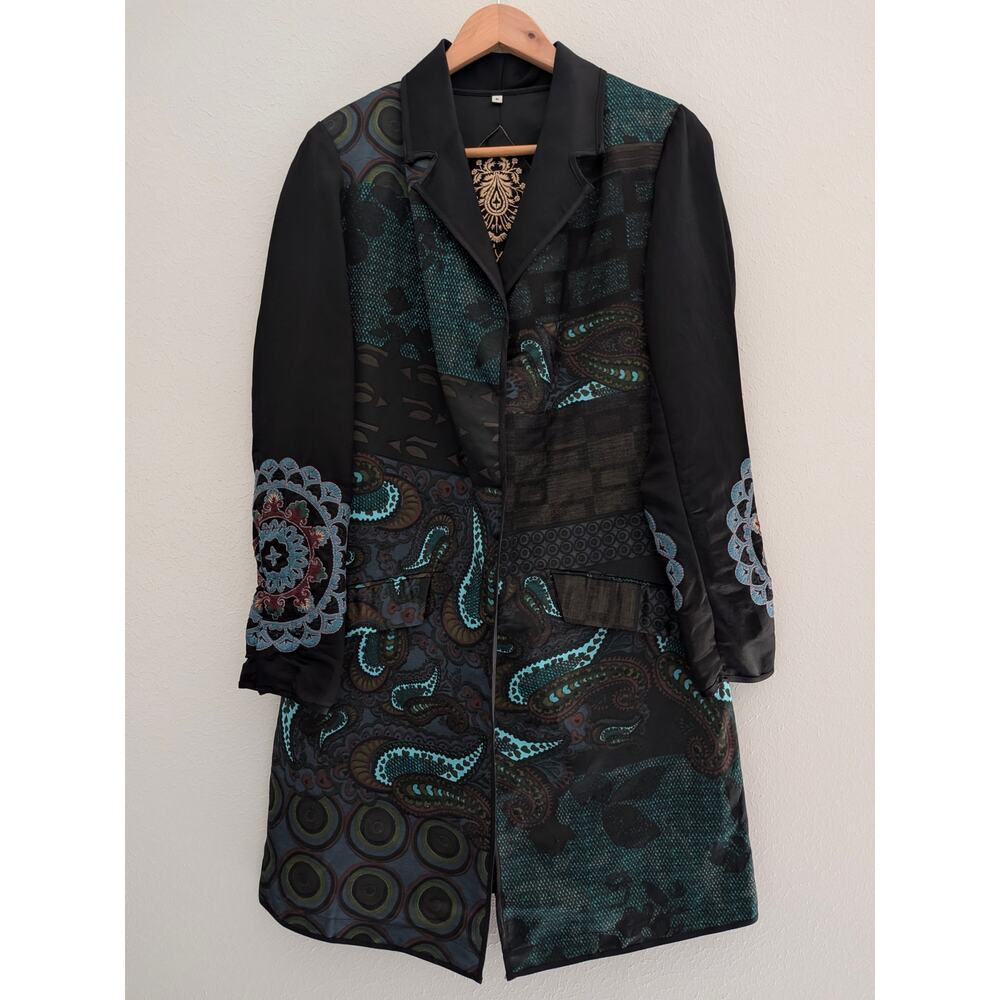 Johnny Was Biya Womens Black Blue Embroidered Floral Paisley Jacket Size S